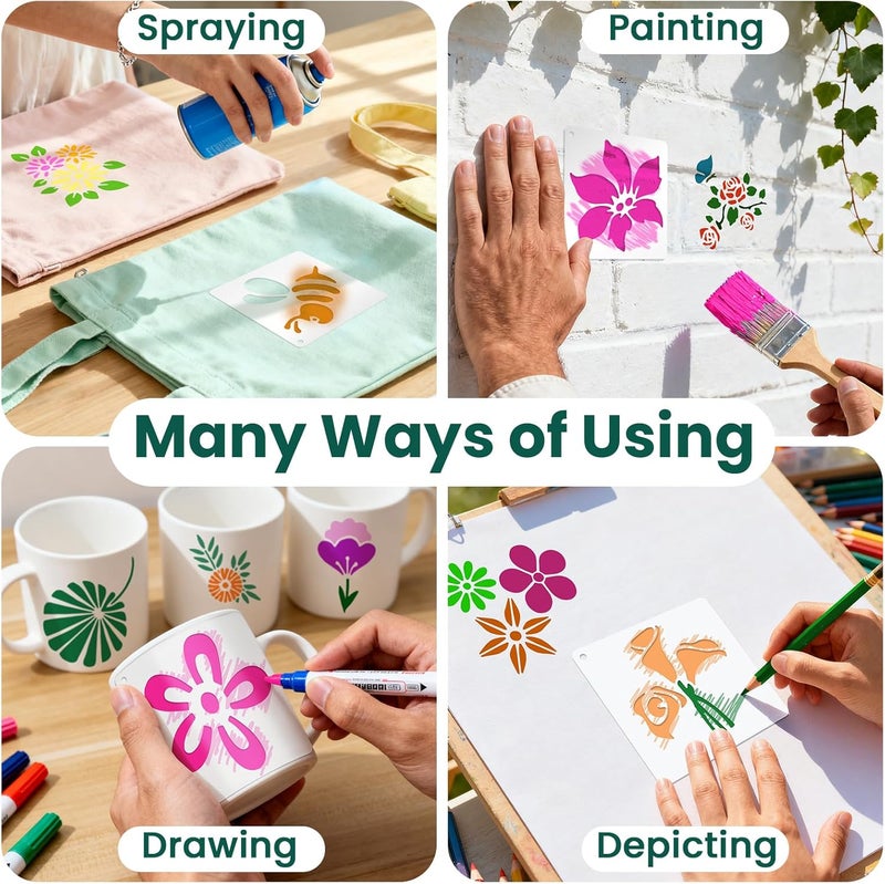 Amrules 65 Pcs Painting Stencils, Flowering Plants Theme Drawing Templates Set for Crafts, Reusable DIY Art Stencil Sets for Wood, Walls, Cards, Fabrics, Rocks and Home Decoration, 4 x 4 Inch - Image 3